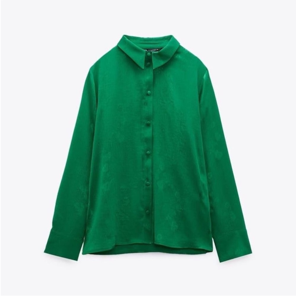 NWT ZARA Floral Jacquard Top Green Size S | 1971/060/500 - Picture 4 of 12